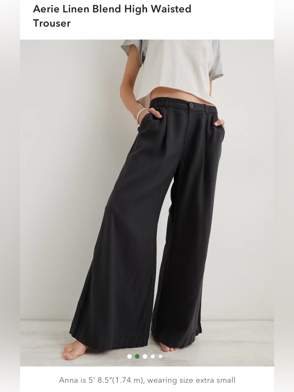 Wide Leg Black Linen-Blend Pants Aerie